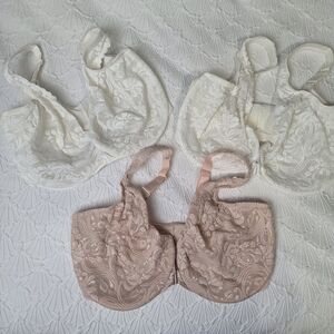 Lot Of 3 JC Penney Glamorise Front Fasten Lacy Bras,  Wide Straps,  44DDD